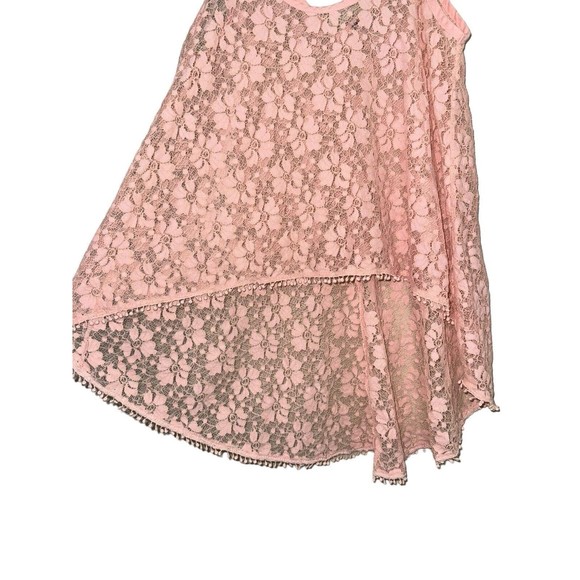 POOF Lace Strappy‎ Camisole Scoop Neck Sheer Top Size S Pink High-Lo Swing - Picture 5 of 8